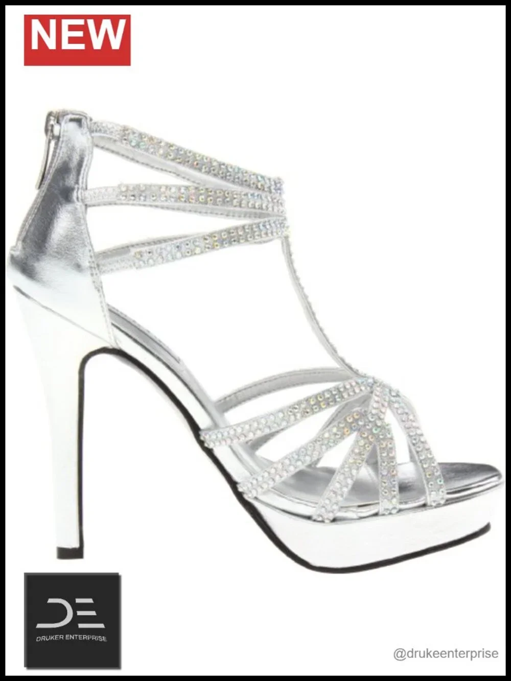 Glitter Rhinestone T-Strap Platform Heel Open Toe Prom Sandal